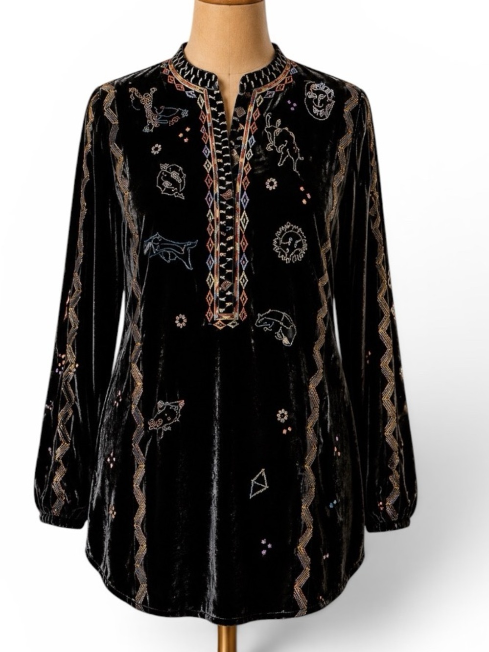 JOHNNY WAS LYRA ASTROLOGICAL SILK BLEND EMBROIDERED VELVET TUNIC NWT